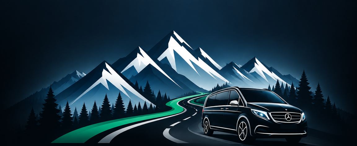 A minibus on the mountain road into Morzine